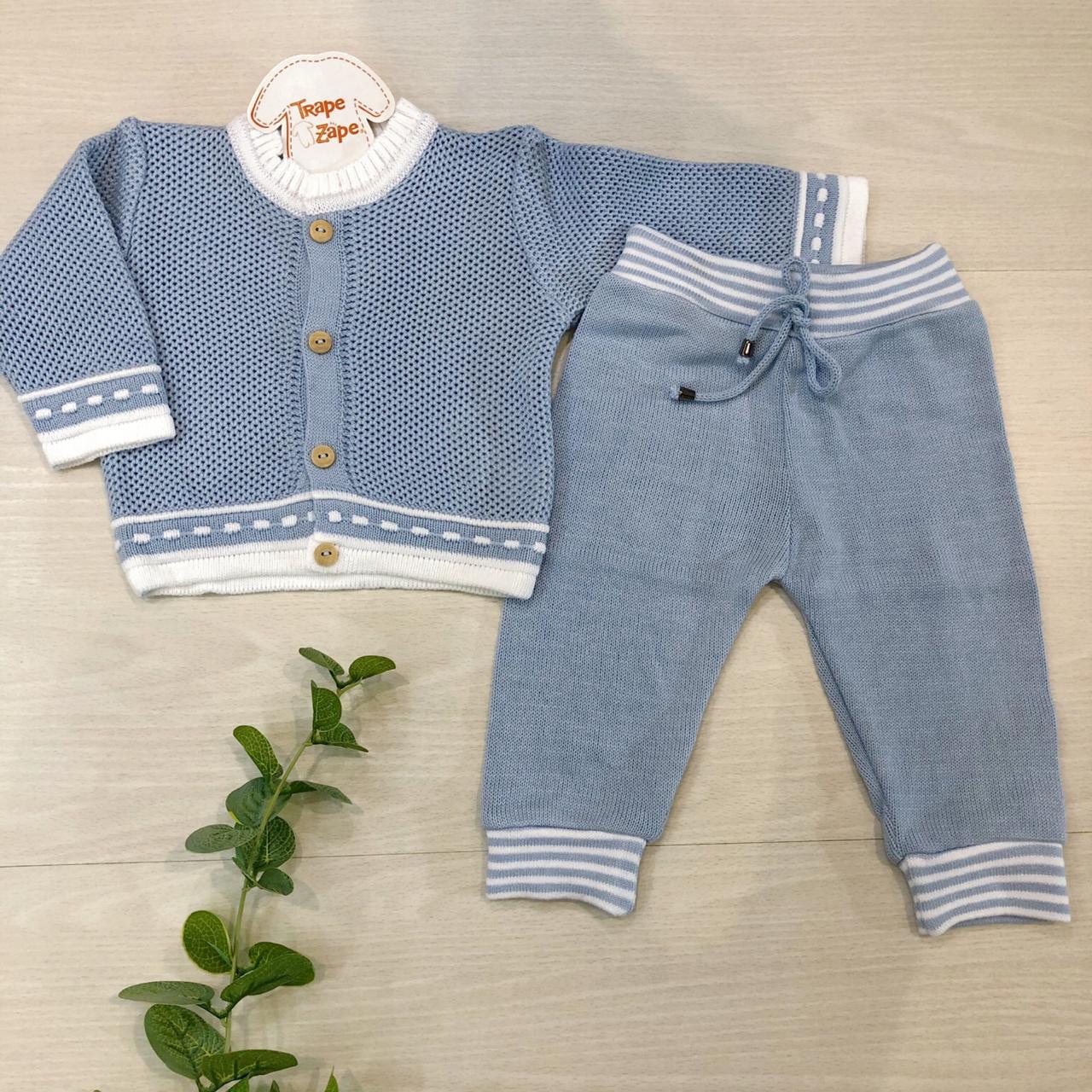 Conj de linha tijolinho- Azul com branco